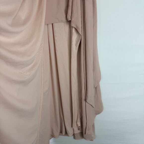 Show Me Your MuMu Liz Maxi V Neck Mock Wrap Slit Dress Dusty Blush Crisp L - Picture 7 of 10